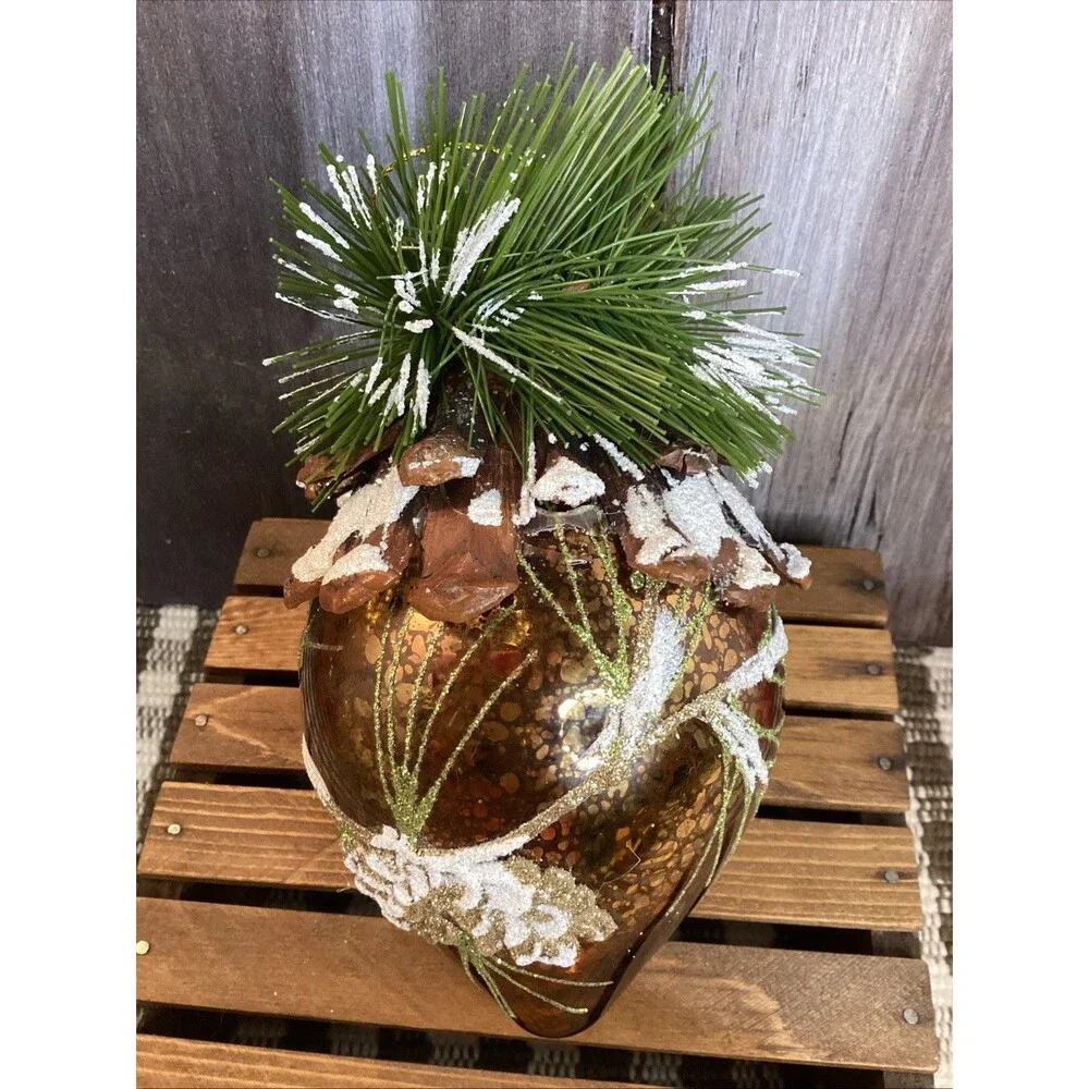 Pine Cone Mercury Blown Glass Christmas Tree Ornament Real Pinecone Decor Large